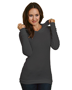 Bayside 5-ounce., Junior's Long-Sleeve Thermal Hoodie T-Shirt