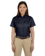 Harriton Ladies' Easy Blend Short-Sleeve Twill Shirt with�Stain-Release