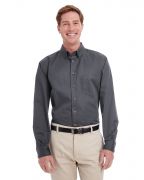 Harriton Men's Foundation 100% Cotton Long-Sleeve Twill Shirt with�Teflon