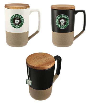 The Tahoe Tea & Coffee Ceramic Mug With Wood Lid 16 Oz -  4.8" D x 6.1" H